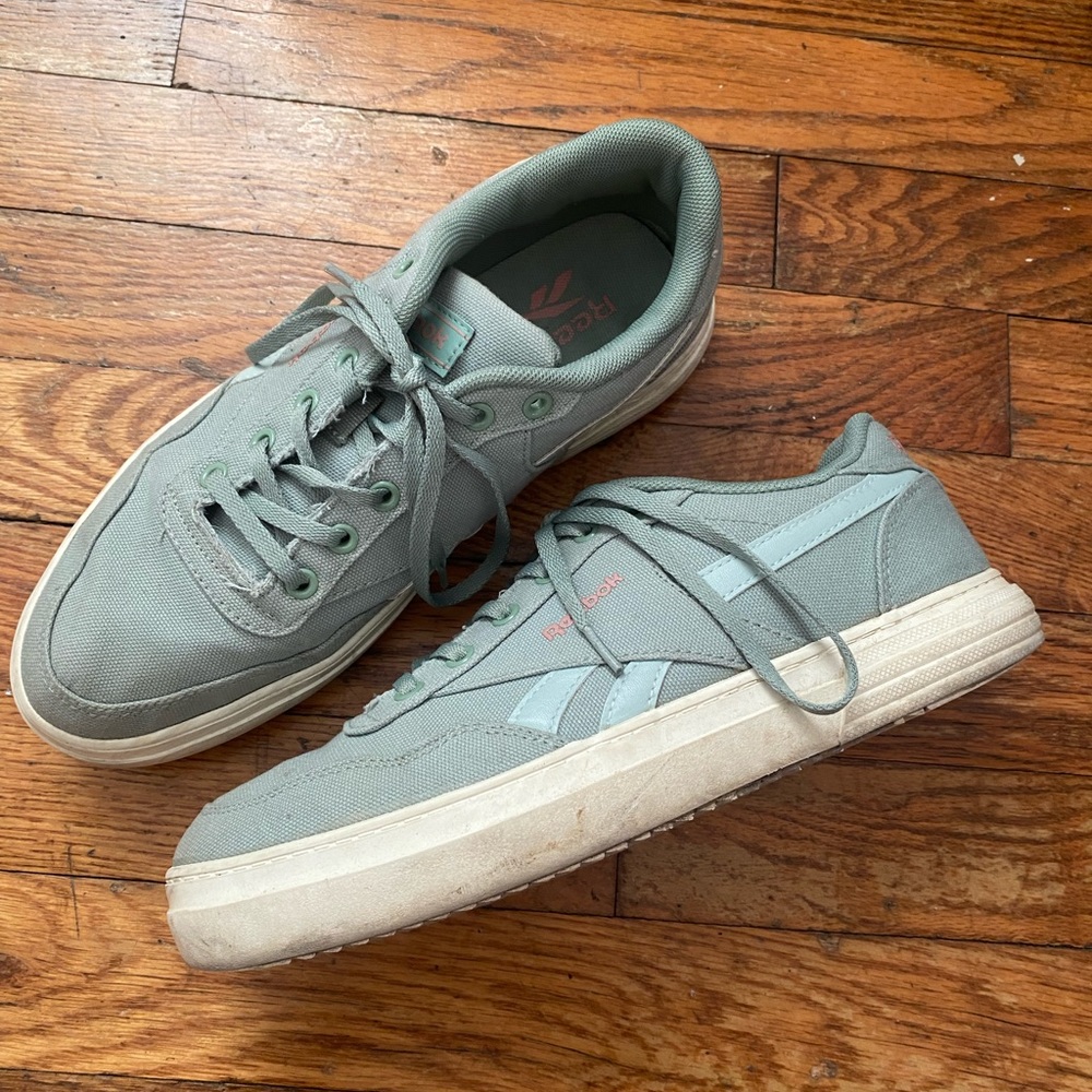 green and pink reebok sneakers